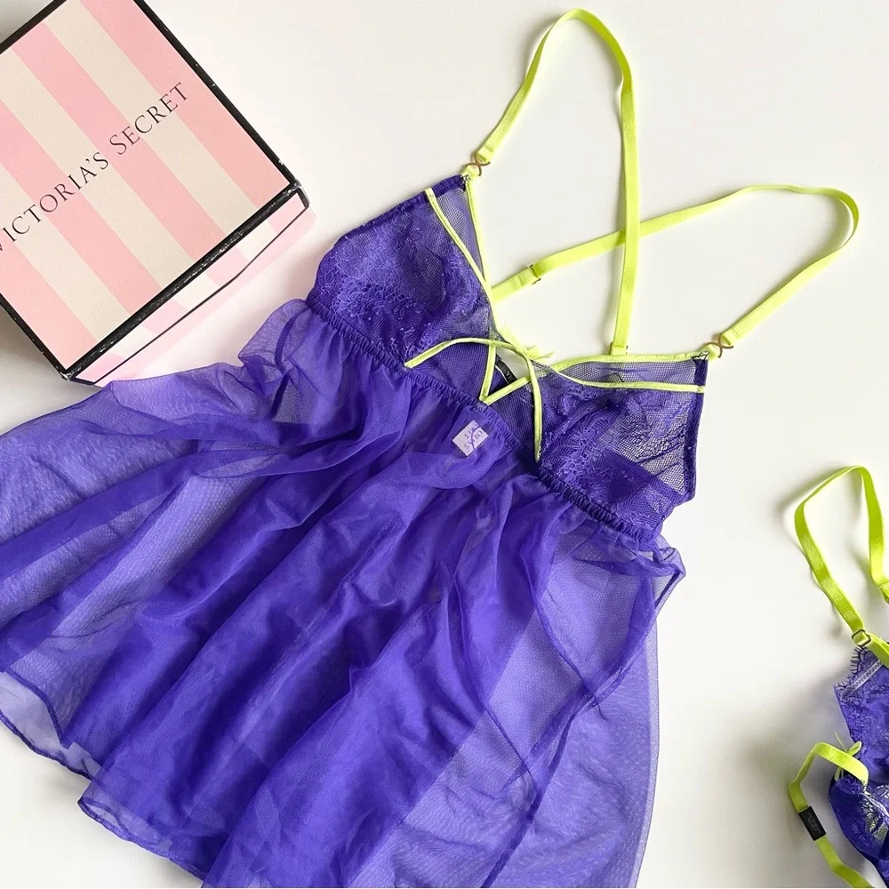 32B SMALL Victoria’s Secret 2pcs purple babydoll and bra set